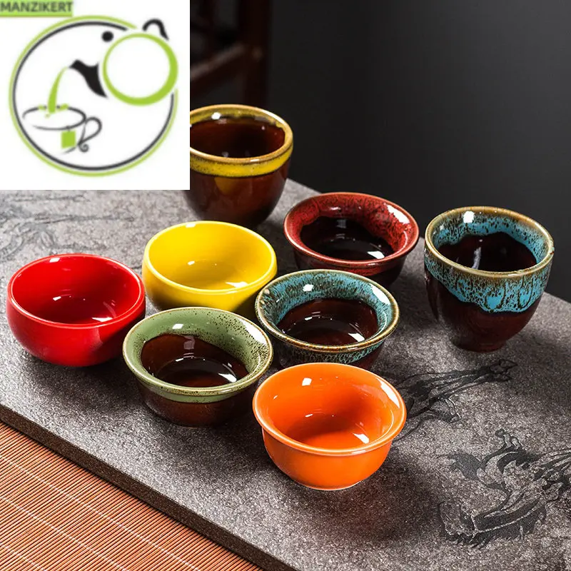 

6pcs China Ceramic Kiln Change Teacup Temmoku Glaze Porcelain Tea Cup Set Retro Jianzhan Master Cups Tea Bowl Home Drinkware