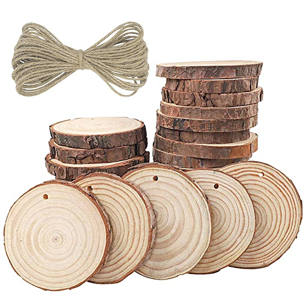 

Natural Wooden 20/30Pcs Tableware Decor Wedding Party Painting Party Art DIY Circle Crafts Slices With lanyard Tree Discs Round