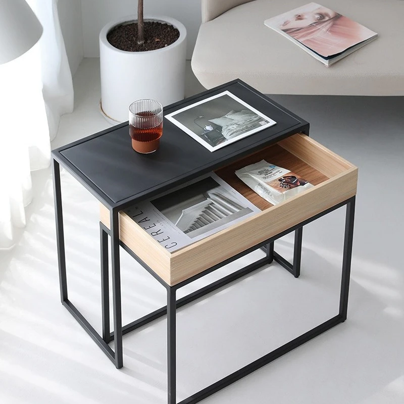 

Modern home creative ins corner table can be stored drawer coffee table Nordic minimalist small apartment sofa iron side table