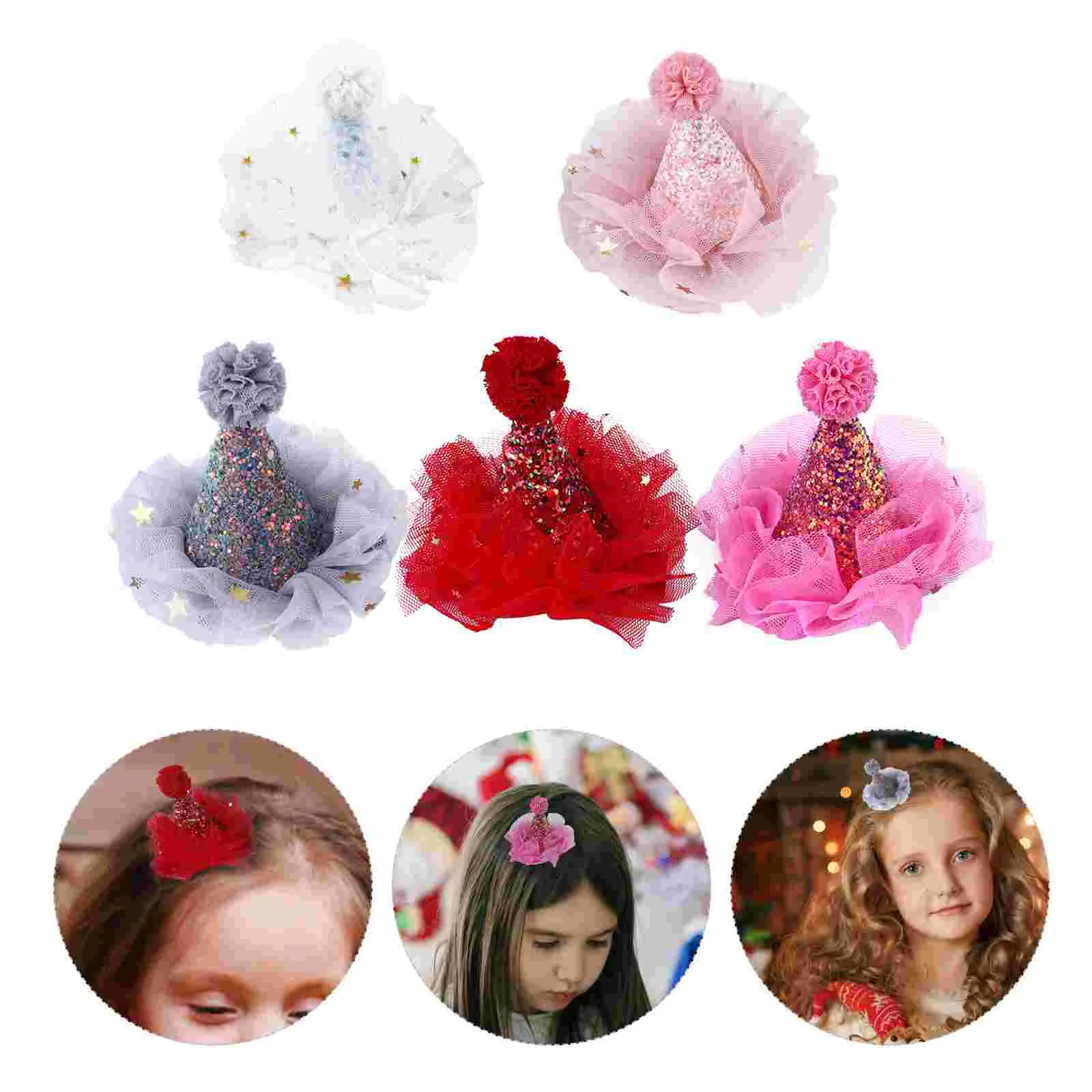 

5 Pcs Christmas Hat Hairpin Birthday Decorations for Kids Baby Barrettes Sequins Modeling Cute Clips Fabric