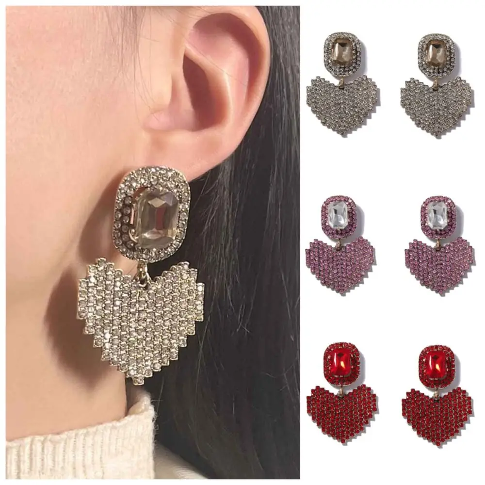Элегантные серьги в форме сердца с блестящими стразами блестящие преувеличенные