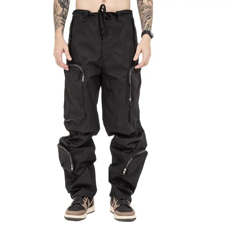 Men's 2023 Spring And Autumn New Street Fashion Brand Multi-Zip Three-Dimensional Loose Multi-Pocket Overalls Trousers