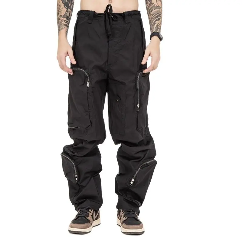 Men's 2022 spring and autumn new street fashion brand multi-zip three-dimensional loose multi-pocket overalls trousers