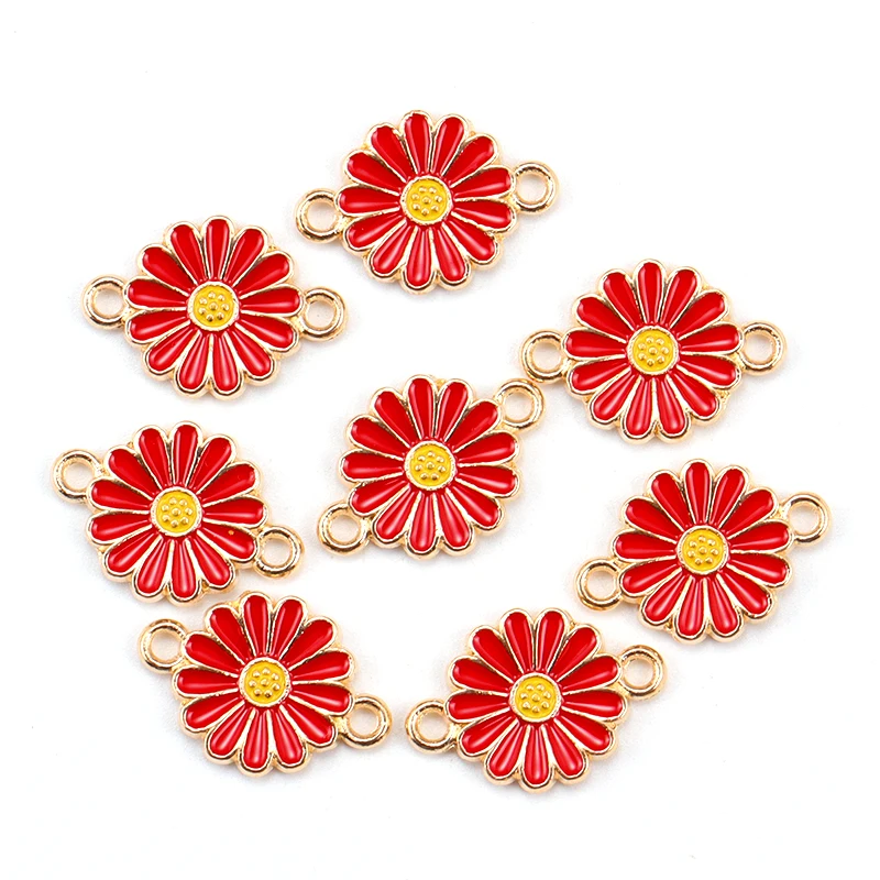 15Pcs 12*17MM Colorful Daisy Flower Jewelry Connector Charm for Women's Bracelet Necklace DIY Jewelry Making Enamel Pendant