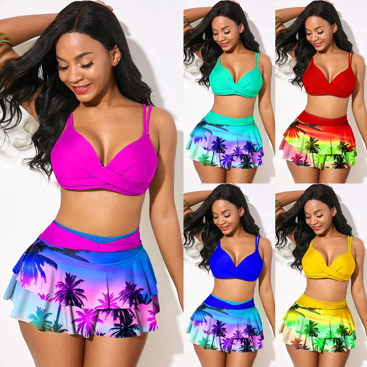 

2022 New Sexy High Waist Bikini Skirt Women Ruffle Printed Sexy Swimwear Bathing Swimming Suit Two Pieces Brazilian Biquini