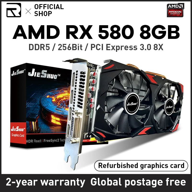 RX 580 8GB AMD Radeon GDDR5  256Bit 2048SP GPU RX580 8G Graphics Cards Non Lhr  Mining Hashrate 28-30mh/S