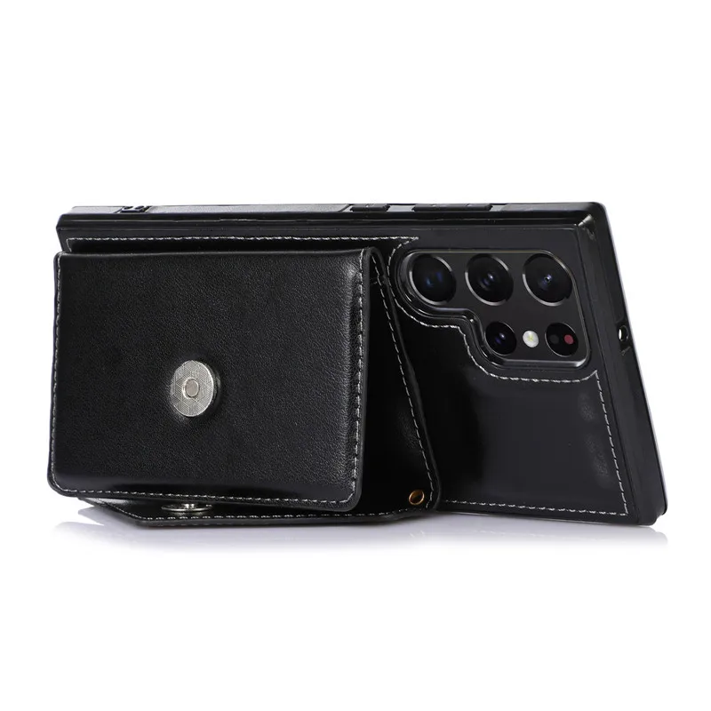 Wallet Phone Case For Samsung Galaxy S22 S21 S20 Fe Plus Ultra Card Slot Holder Lanyard Strap Zipper Bag Purse Leather Cover