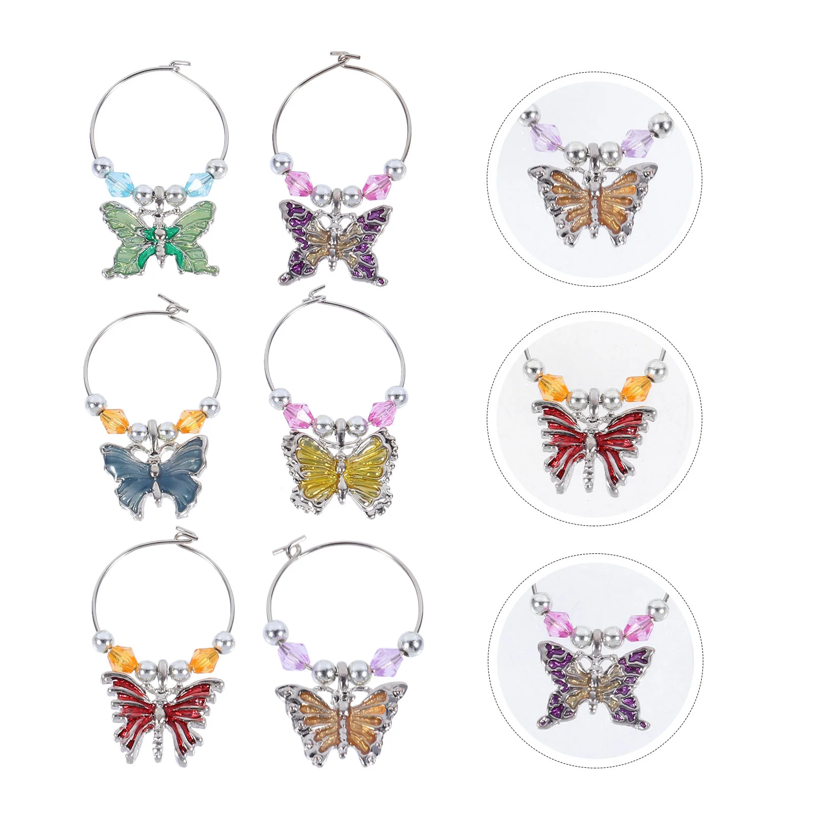 

6pcs Markers Butterflies Glass Marker Charms for Glasses Tags for Party Champagne Tags