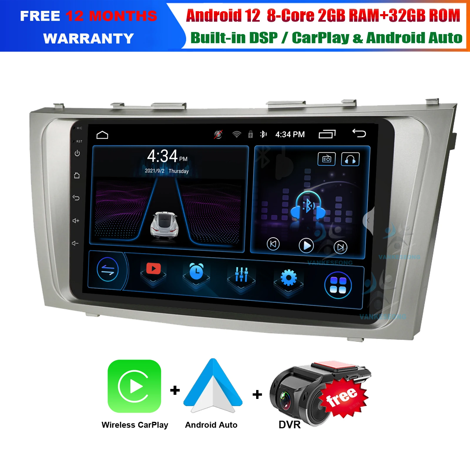 Автомобильный мультимедийный стерео видеоплеер CarPlay Android 12 для Toyota Camry 6 2006 - 2011 DAB +