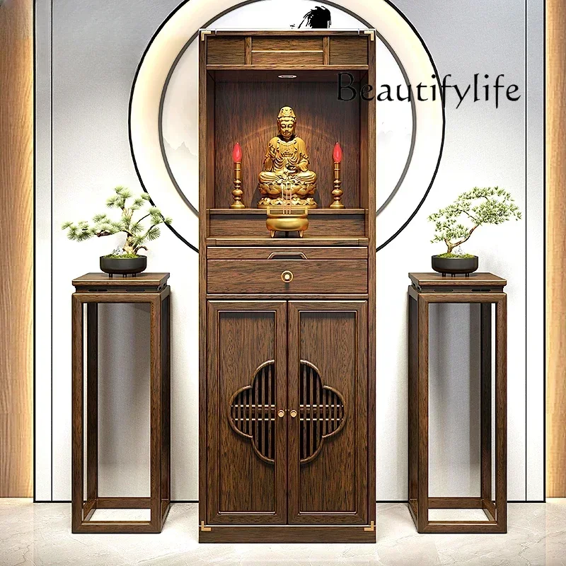 Новый китайский стиль Связание Будды Домашний стол из цельного дерева Шкаф