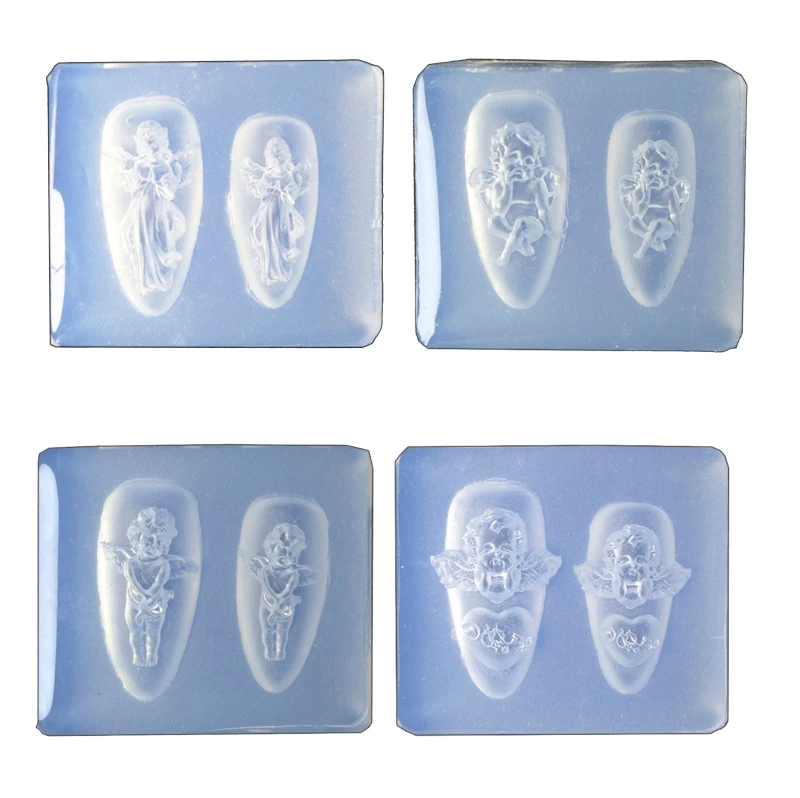 

4 Pcs 3D Little Angel Nail Art Decorations Epoxy Resin Mold Nail Ornaments Silicone Mould DIY Crafts Jewelry Casting Tools