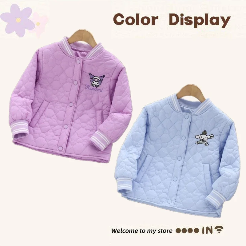 

Аниме Sanrios Kuromi Cinnamoroll осенне-зимняя одежда Kawaii детское хлопковое пальто мультяшная девочка теплая хлопковая куртка детская верхняя одежда