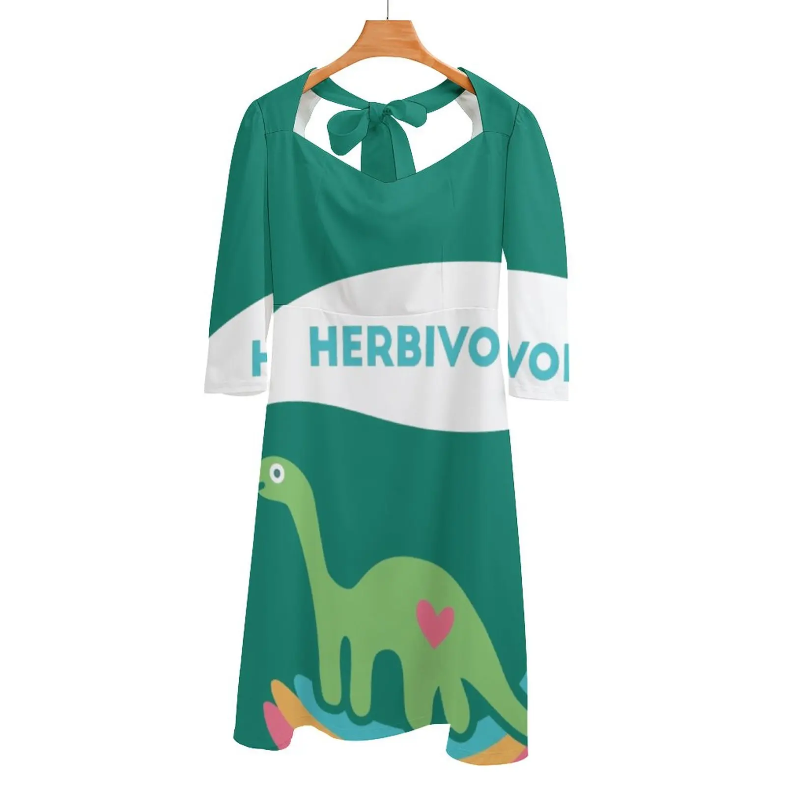 Травяное платье с открытой спиной и завязкой динозавра квадратным вырезом