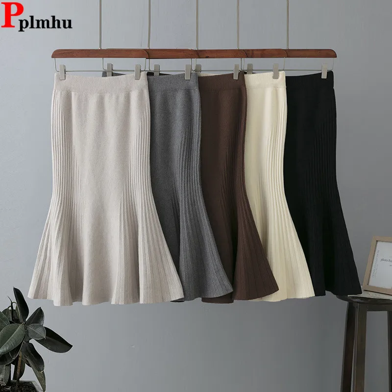 Осенне-зимняя сексуальная трикотажная юбка-годе Женская эластичная одежда с