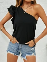 solid one shoulder layered ruffle tee
