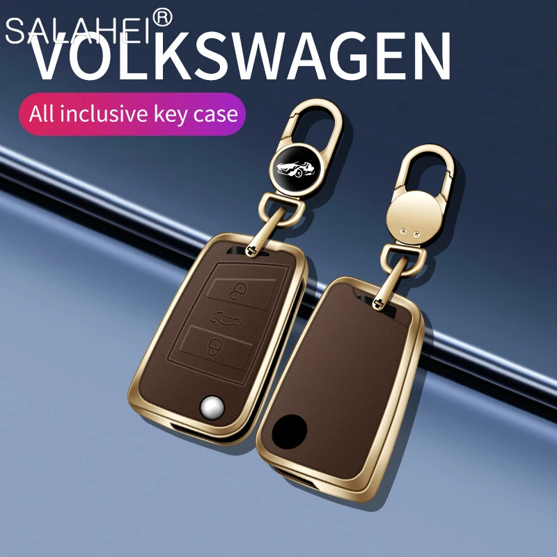 

Metal Leather Car Remote Key Case Cover Shell Fob For Volkswagen VW Golf7 Mk7 Seat Ibiza Leon FR 2 Altea Aztec For Skoda Octavia