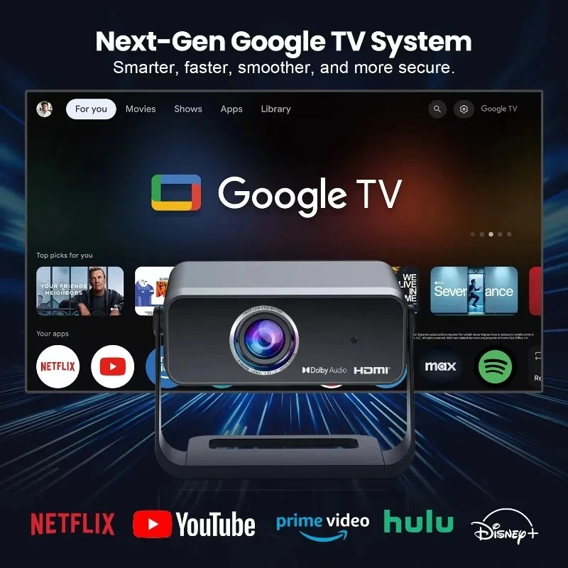 Фото Новый проектор 2026 GT350 с сертификацией Netflix, Google TV, Android 14, для умного дома и офиса, 4K, высокая яркость №2