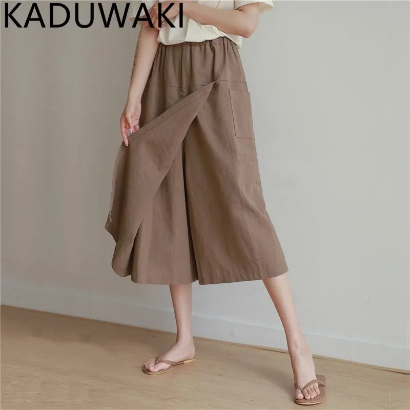Fashion Korean Style Cotton Wide Leg Capris Women Short Pants High Elastic Bud Waist Shorts Skirts Pants Female 2023 Summer