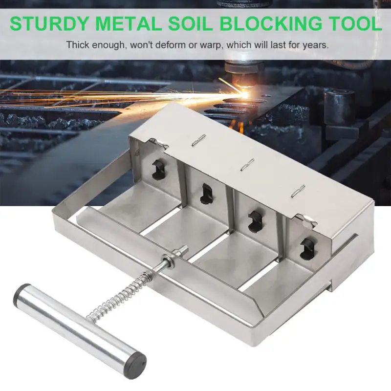 Stainless Steel Manual Quad Soil Blocker With Comfort-Grip Handle Create 2inch Soil Block For Seedlings Cuttings Greenhouses
