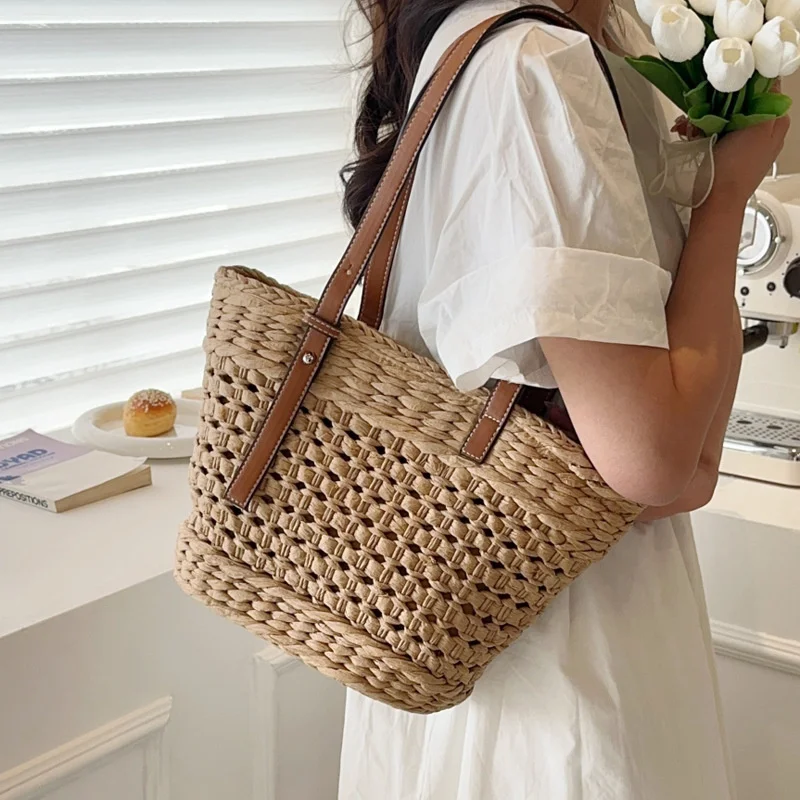 

Bag Straw Women's Large Capacity 2023 Braided Shoulder Texture Commuting Bucket