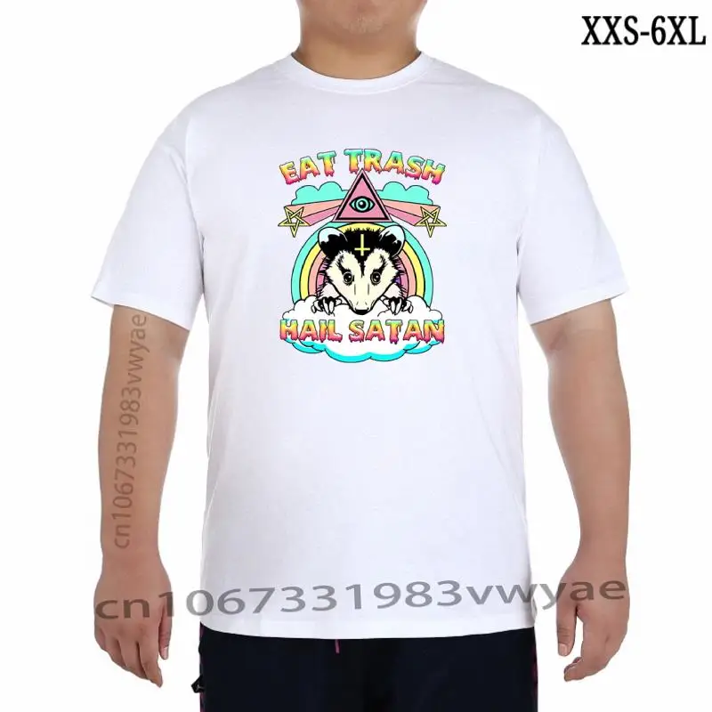 

Funny Women Trash Raccoon T Shirt Eat Trash Hail Satan TShirts Aesthetic Top Tees Drop Shipping Lady Tee Shirts