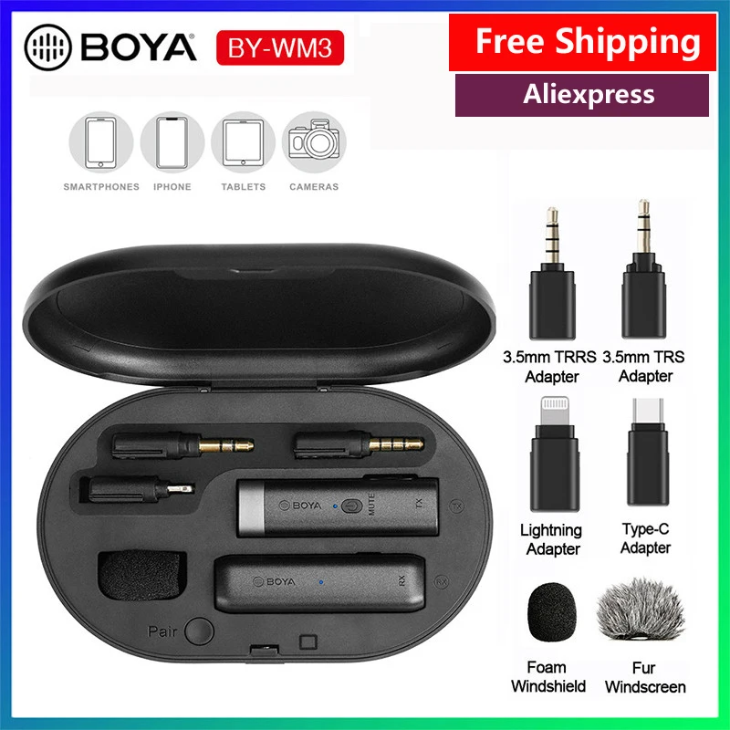 

BOYA BY-WM3D WM3 Plug&Play Microphone for iPhone Mini 2.4G Wireles Microphone with Lightning TRS TRRS Port Charging Case for IOS