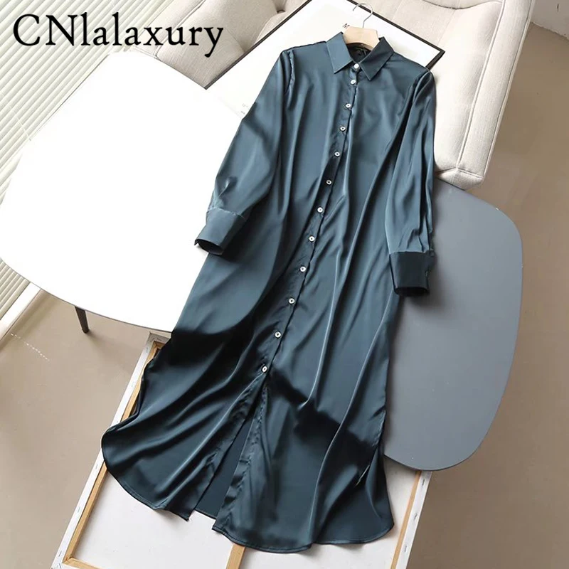 

CNlalaxury, летняя английская Мода, простая Свободная блузка, женские атласные вечерние платья, модные женские платья 2022, длинные платья