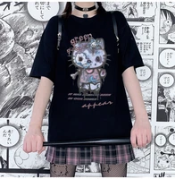 t shirt women harajuku kawaii cat graphic print aesthetic black tops casual tshirt fashion y2k summer female t shirt clothing