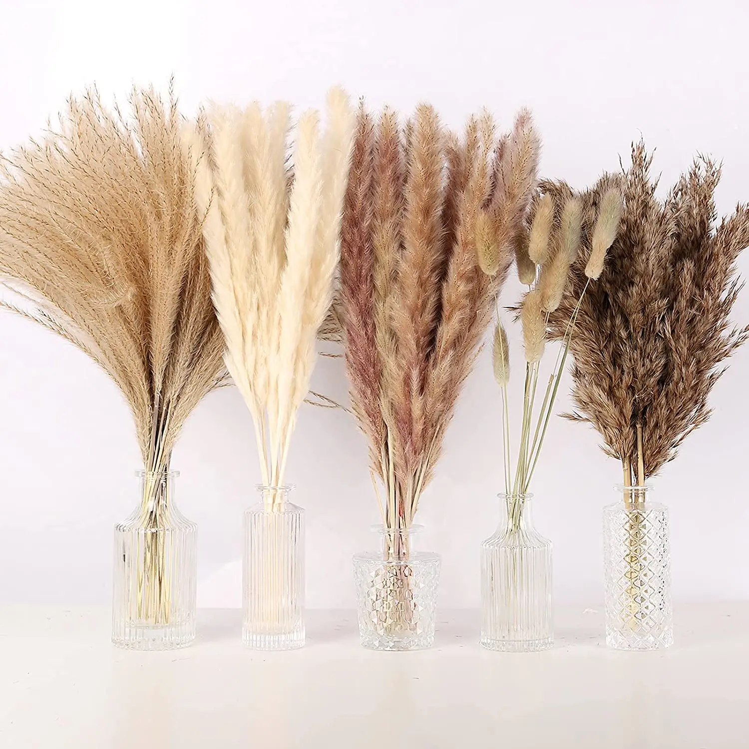 

75pcs Natural Pampas Grass Fluffy Reeds Flowers Bouquet Boho Living Room Decoration Bunny Tail Grass Dried Flowers for Wedding