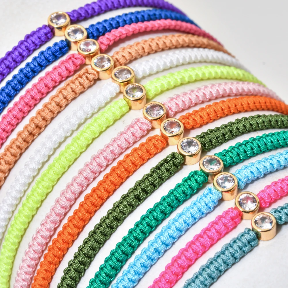 ZMZY милый геометрический цирконий CZ с одним камнем веревка красочный браслет для