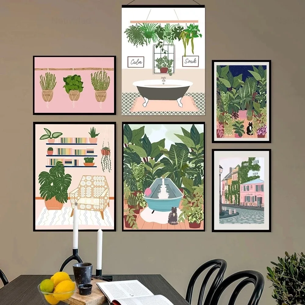 

Canvas Painting Prints Home Bathtub Illustration Bathroom Art Canvas Poster Abstract Pictures for Living Room Bedroom Unframe