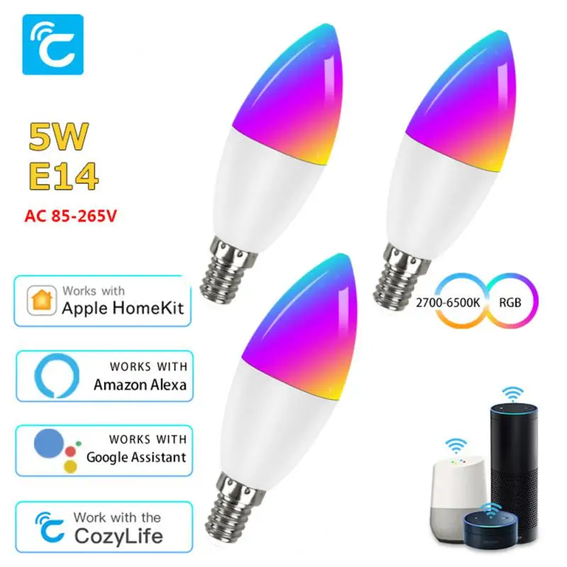 

5W WiFi Smart Bulb Works With Apple Homekit Siri Alexa Google Home Assistant Cozylife E14 Dimmable CW RGB LED Candle Light Lamp