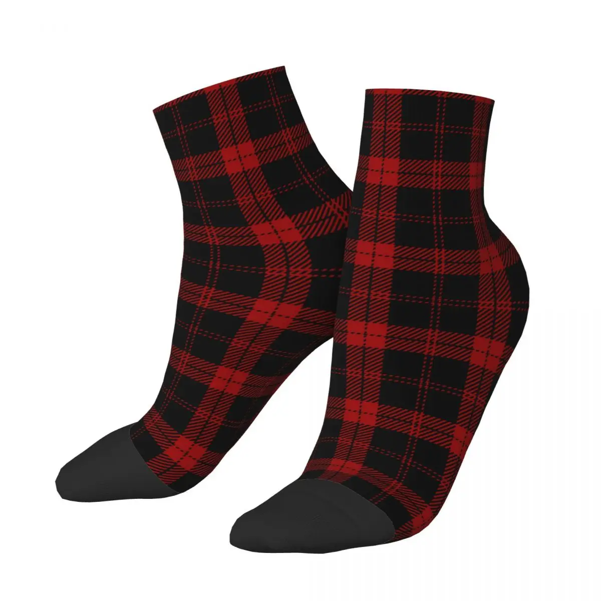 

Socks Polyester Low Tube Black And Red Tartan Plaid Scottish Pattern Socks Breathable Casual Short Sock