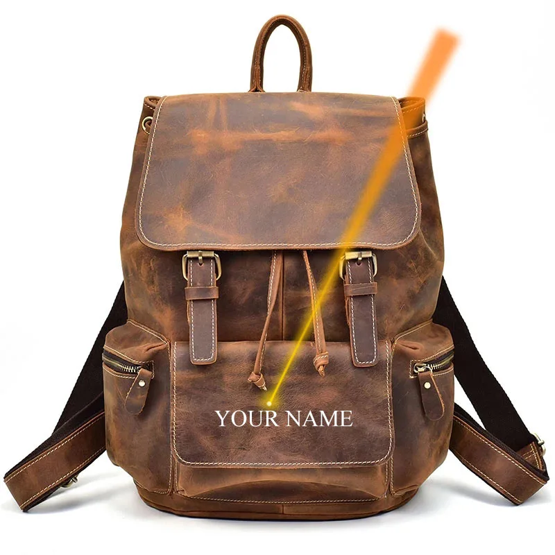 Рюкзак унисекс из натуральной кожи Crazy Horse винтажный ранец для ноутбука 14 дюймов