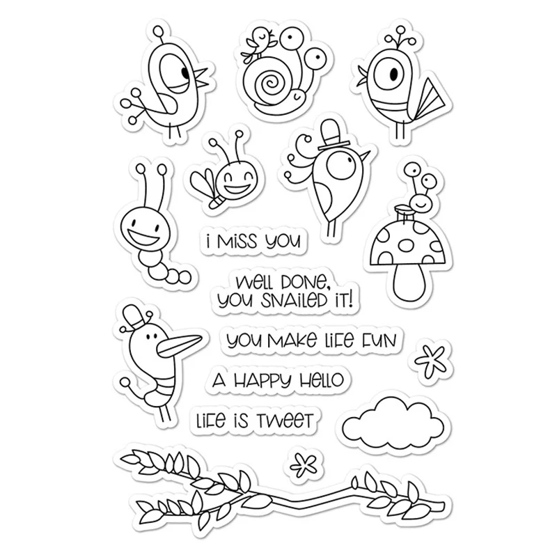 Штампы с жуками и целуями прозрачные штампы режущие птицами ветки чувства для DIY