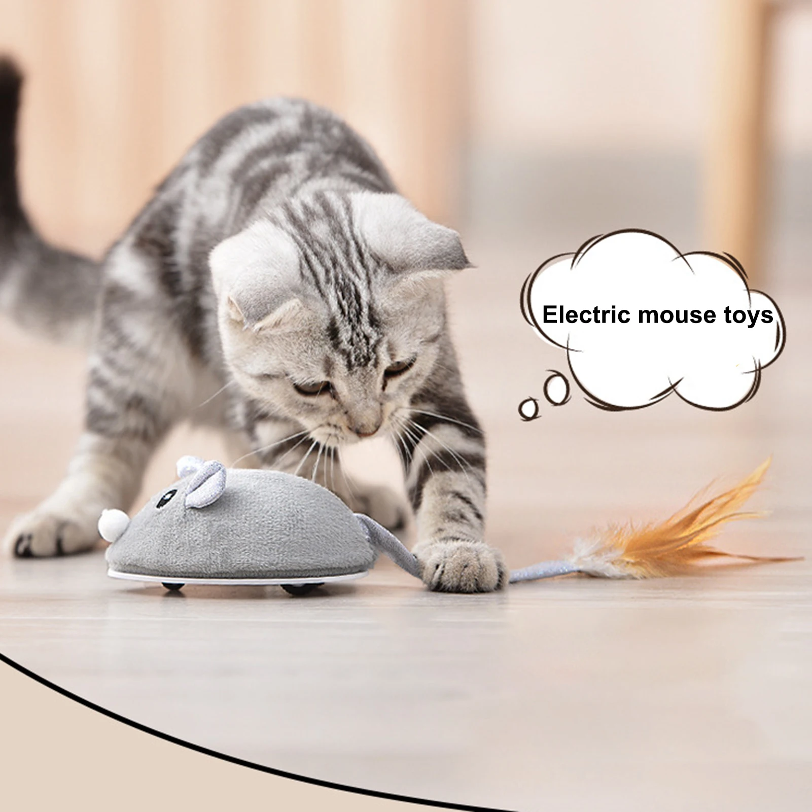 

Интерактивная игрушка-мышь для кошек, подвижная крыса с зарядкой от Usb, игрушки с перьями, тренировочная игрушка для игр и захвата, товары для домашних котят