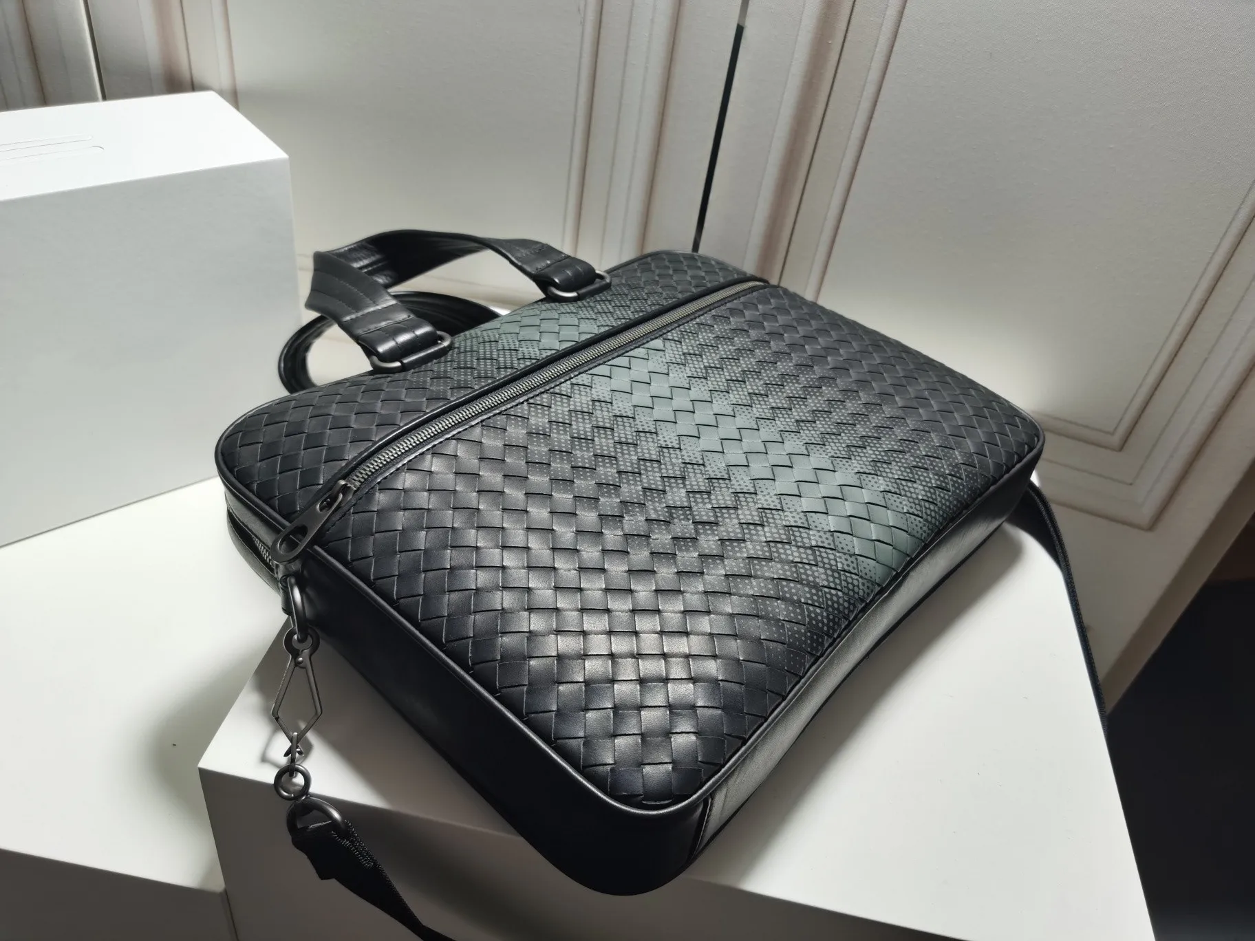 Waterproof Black Men Briefcase Luxury B Brand Fashion Knitting Design Laptop High Quality business Large Capacity Messenger Bag