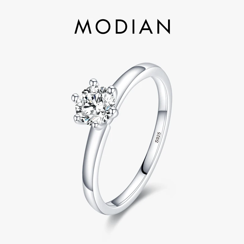 

Modian Authentic 925 Sterling Silver Charm Simple Round Clear CZ Finger Rings Size 5 6 7 8 9 For Women Wedding Statement Jewlry