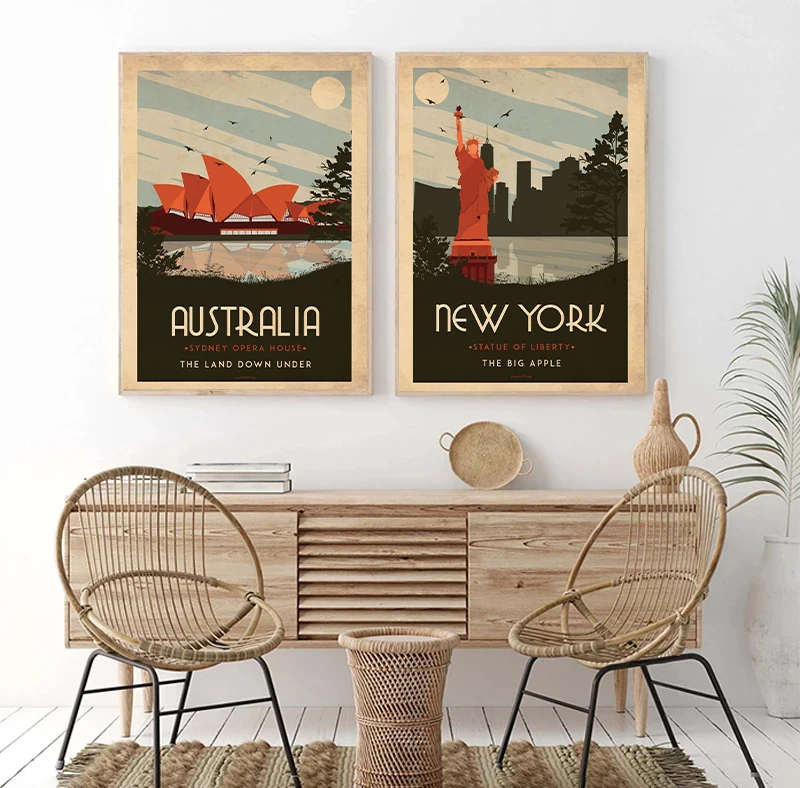 Винтажные постеры для туристической достопримечательности настенные