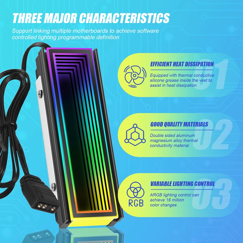 5 В ARGB Sync Компьютер 2280 SSD M2 Радиатор ПК RGB M.2 Nvme Охлаждающий радиатор Твердотельный