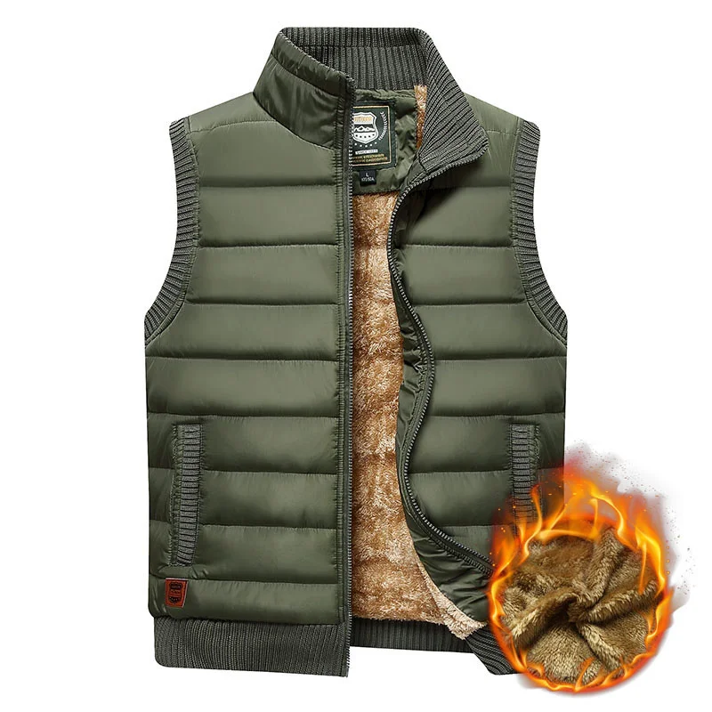 

2021 Large Size 5XL Winter Fleece Thick Warm Vest Men Casual Outwear Sleeveless Jacket Male Waistcoat Multi Many Pocket Vest