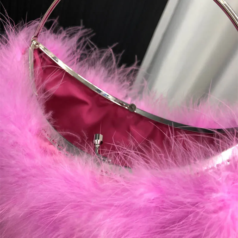 Роскошный Розовый клатч с перьями страуса и полумесяцем женские свадебные