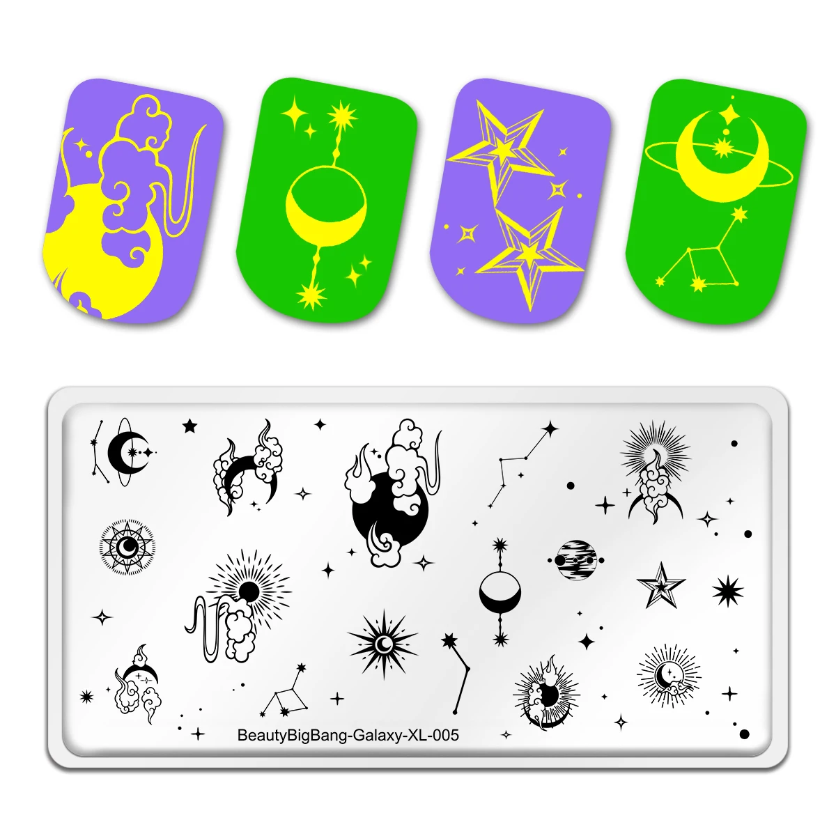 

BeautyBigBang 2022 New Nail Stamping Plates Nail Art Templates Starry Sky Constellation Star Moon Planet Space Galaxy-XL-005