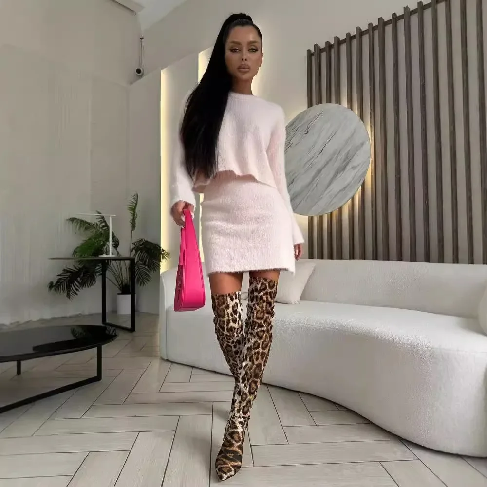 Элегантный вязаный костюм-свитер платье комплект из 2 предметов для женщин