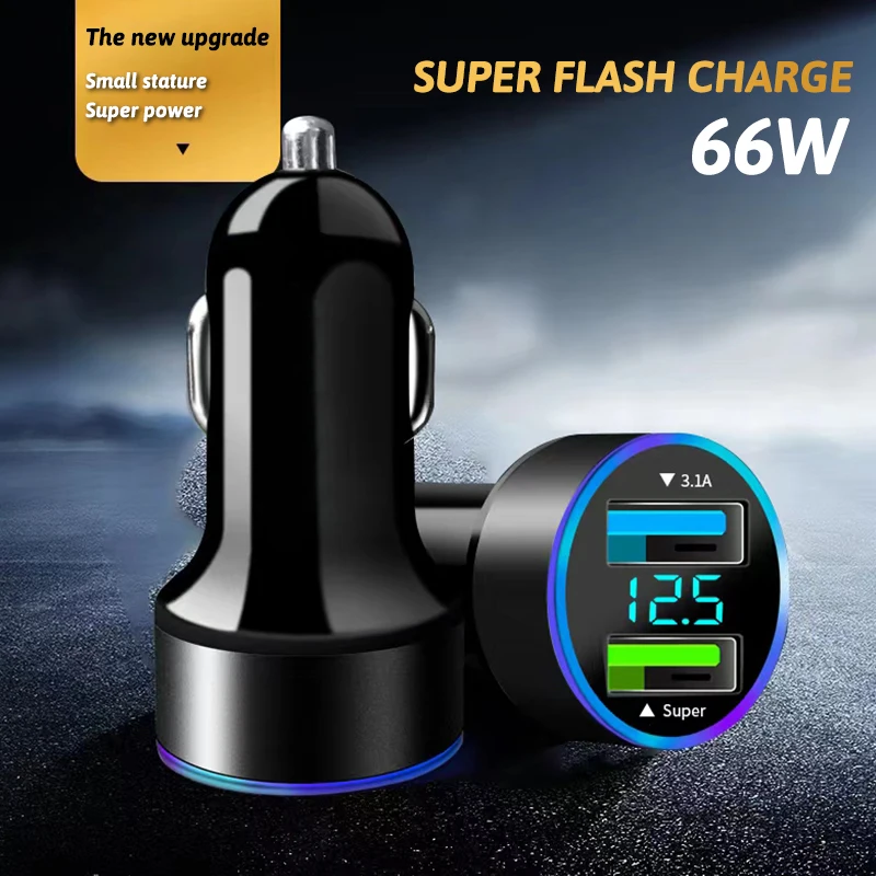

For Jeep Grand Cherokee Xj Wk2 Wj Wrangler Jl Compass 66W Car Charger Dual Port USB Type C Quick Charger Digital PPS QC PD 3.0