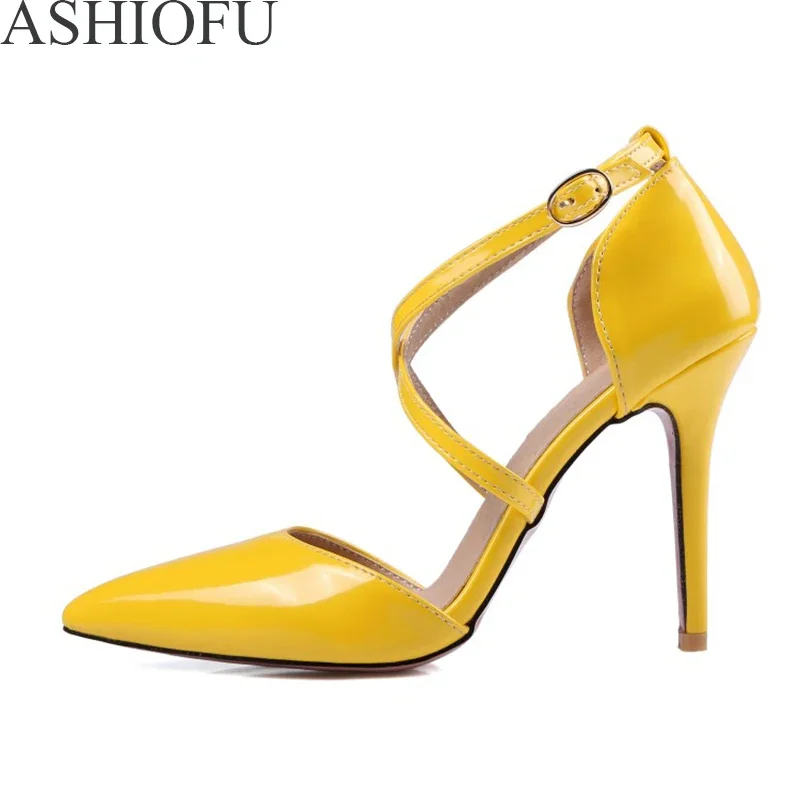 ASIOFU женские туфли-лодочки на высоком каблуке с ремешком X-пряжкой модельные туфли