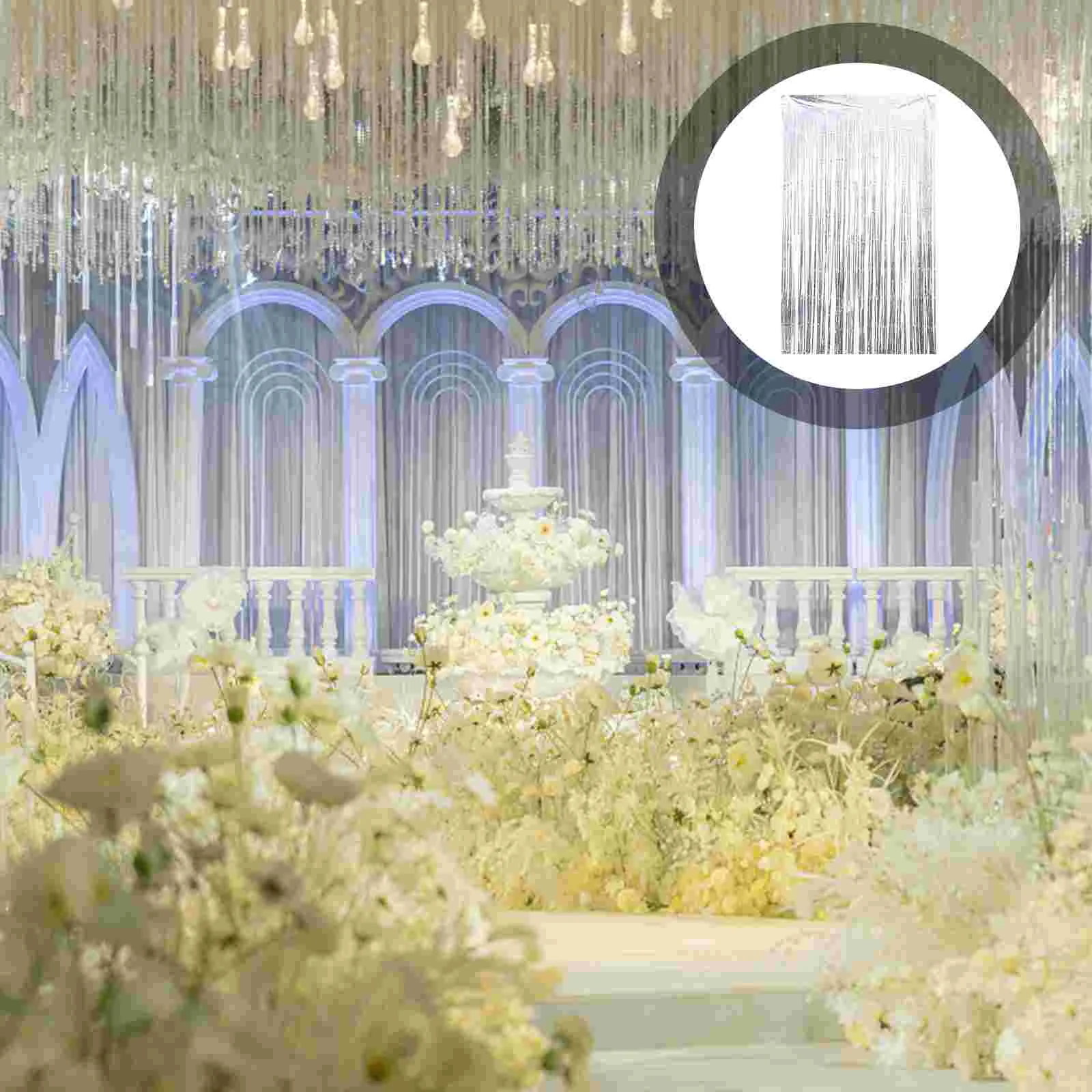 

Fringe Backdropcurtain Curtains Tinsel Silver Metallic Party Streamer Glitter Door Wedding Decorations Doorway Background Decor