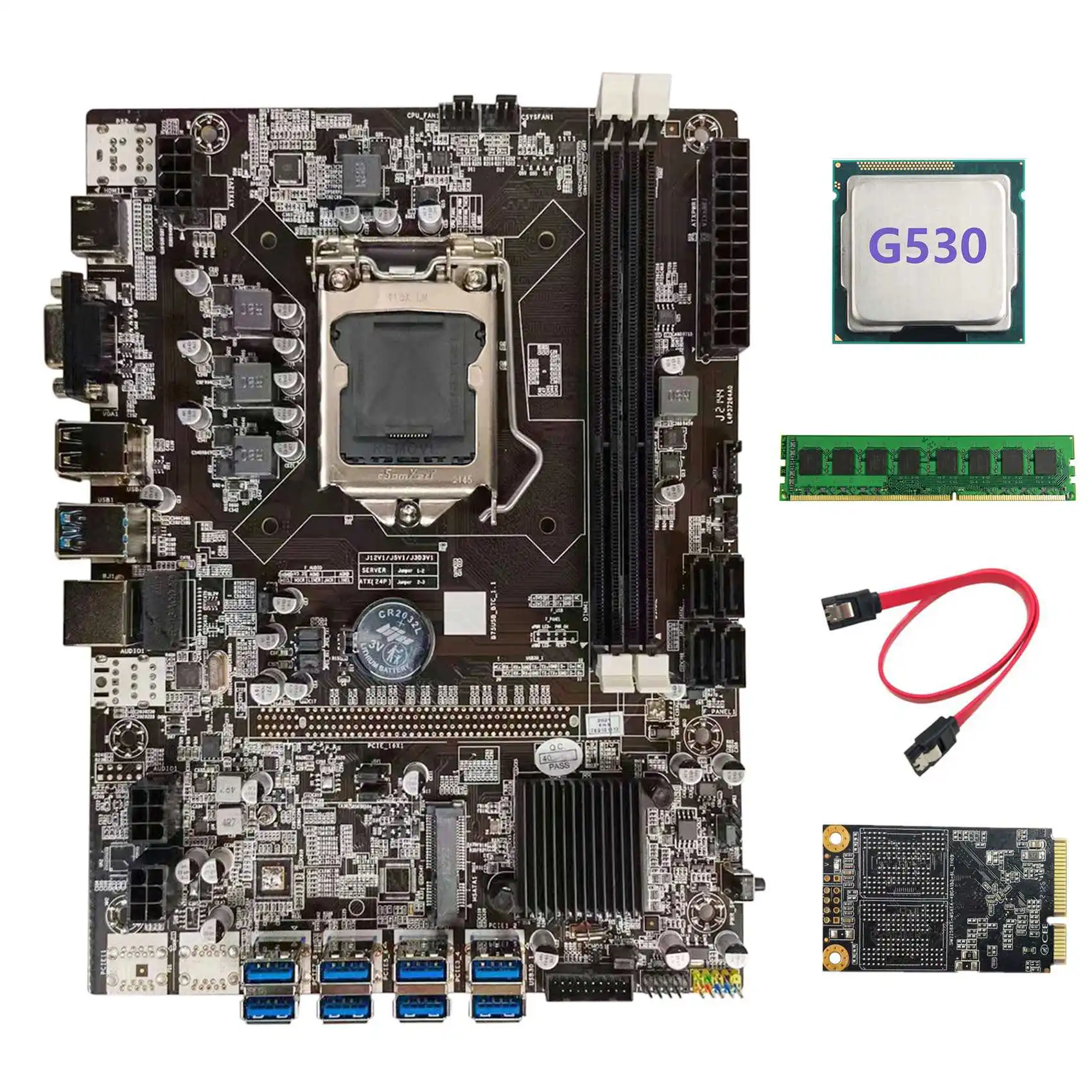 

Материнская плата B75 USB BTC для майнинга + процессор G530 + DDR3 4 Гб 1600 МГц ОЗУ + 128 Гб SSD + кабель SATA LGA1155 8xpcie к строке