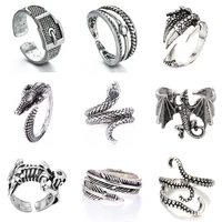 rings for men women punk goth snake dragon silver color mens ring vintage rings adjustable chic party gift jewelry hip hop ring