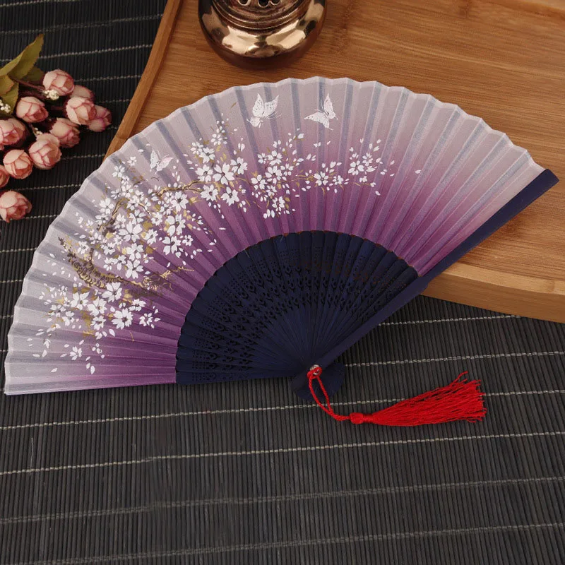 

Vintage Blossom Japanese Fans Flower Printing Hand Fan Folding Hollow Carved Hand Fan Event Party Cosplay Props